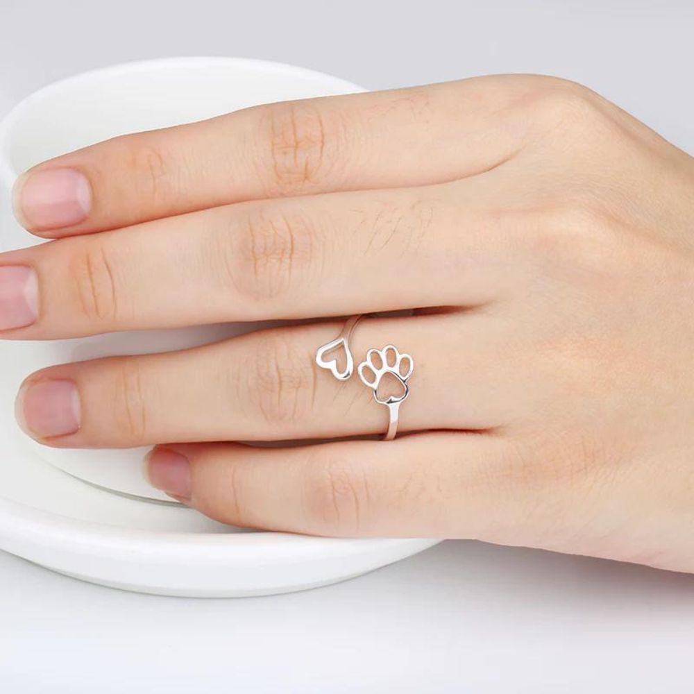 Damen Offener Verstellbarer Ring mit Herz- und Pfoten-Motiv
