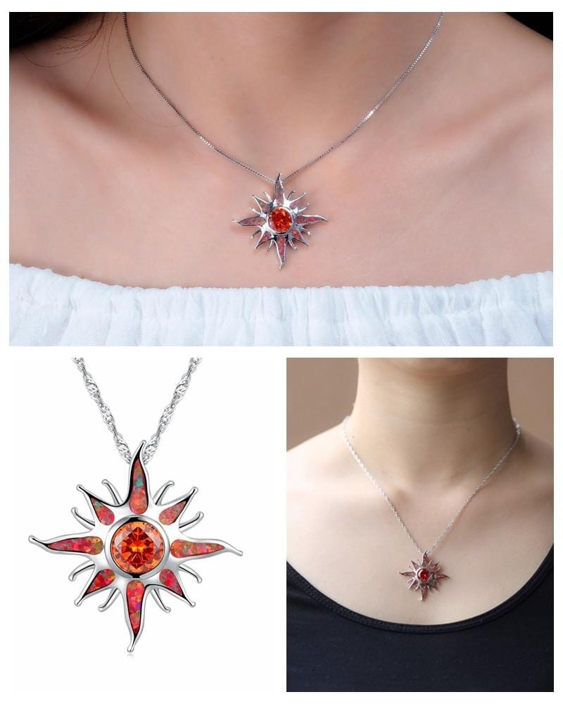Yani – Kette Sonnenstrahl-Anhänger aus Feueropal & Granat