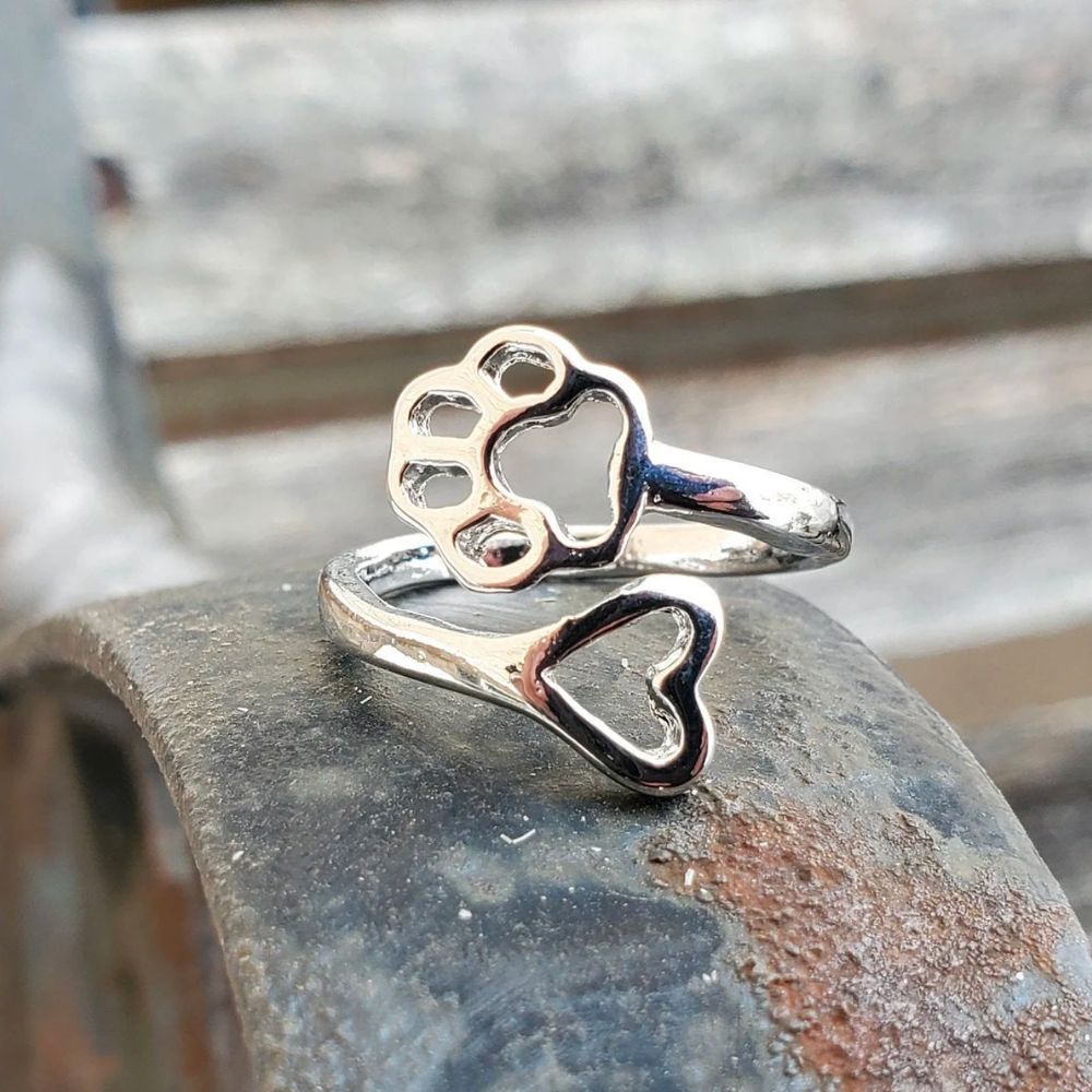 Damen Offener Verstellbarer Ring mit Herz- und Pfoten-Motiv