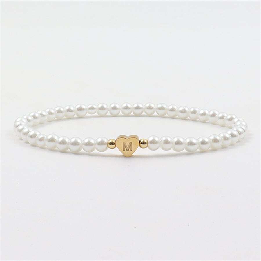 Personalisiertes Initial Perlenarmband - Graviertes Herz Perlenarmband