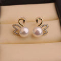 Gold Diamant Schwan Ohrringe - Goldene Schwanohrringe mit Perle