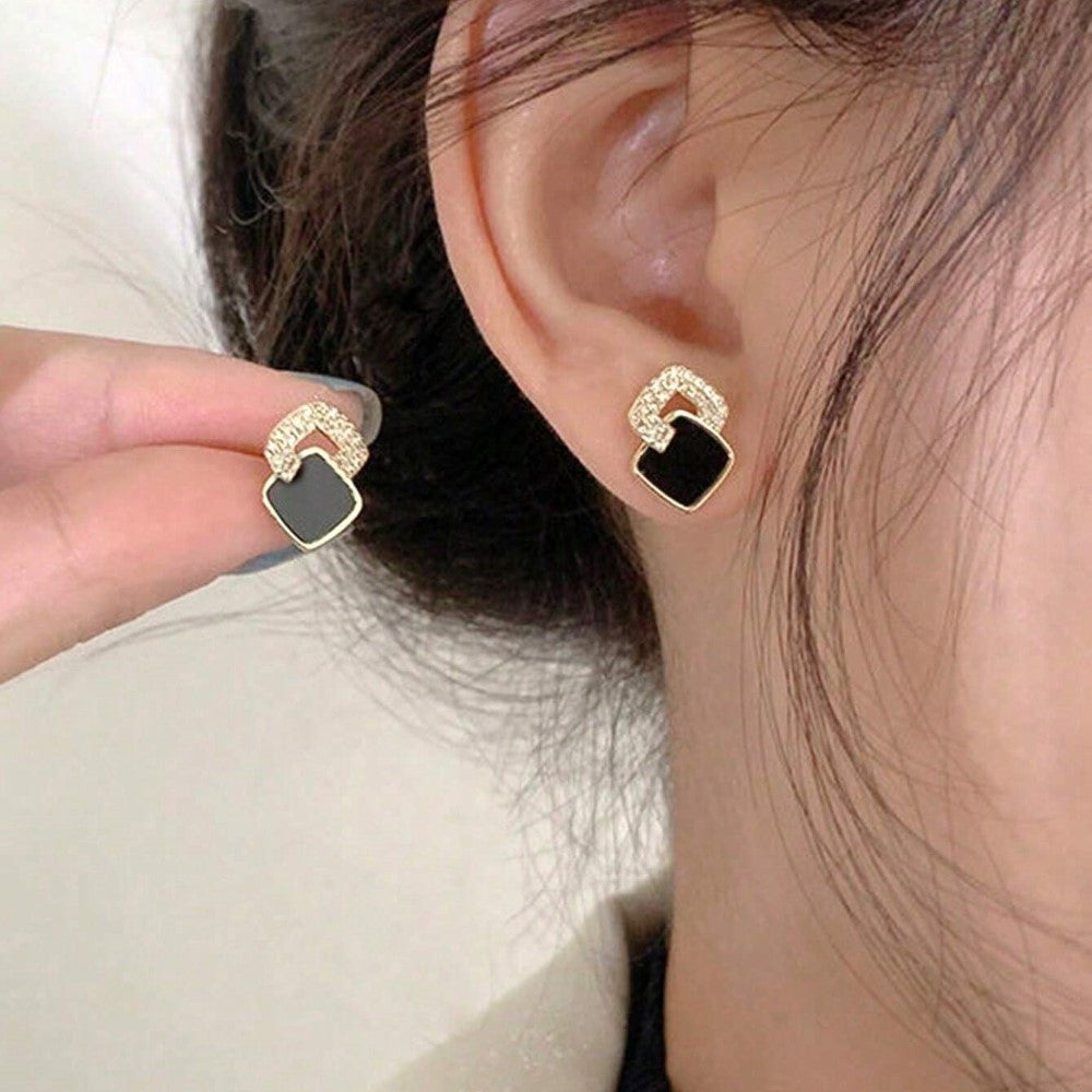Geometrische Ohrstecker - Ohrringe mit schwarzen Zirkonia