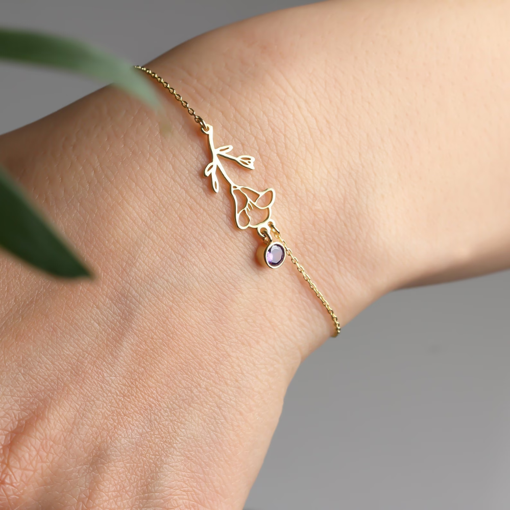 Blumenarmband zum Geburtstag - Armband mit Geburtsstein und Blume