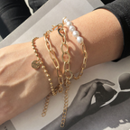 3-teiliges goldenes Perlenarmband - großes Kettenset