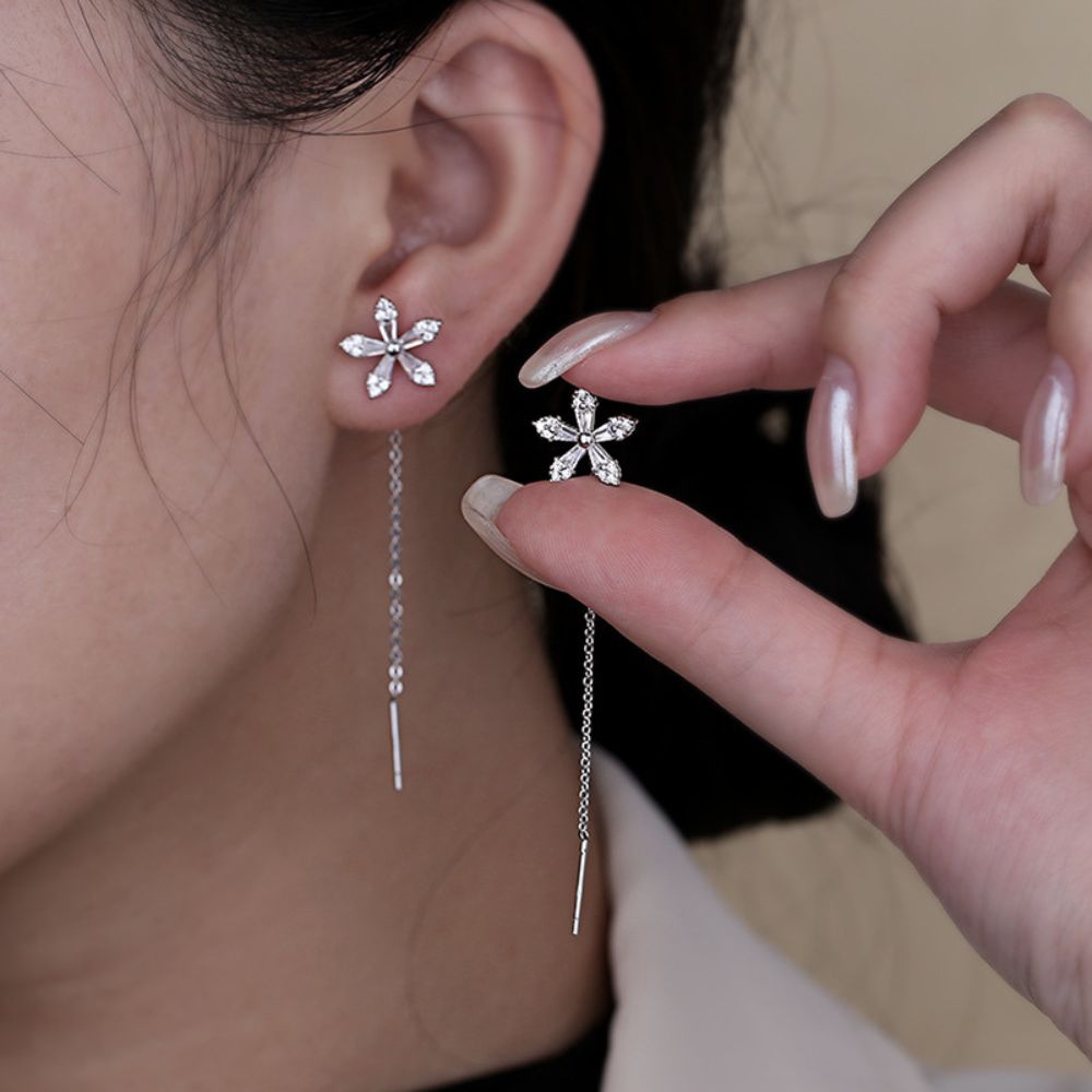 Fadenohrringe für Damen mit Blumenmuster
