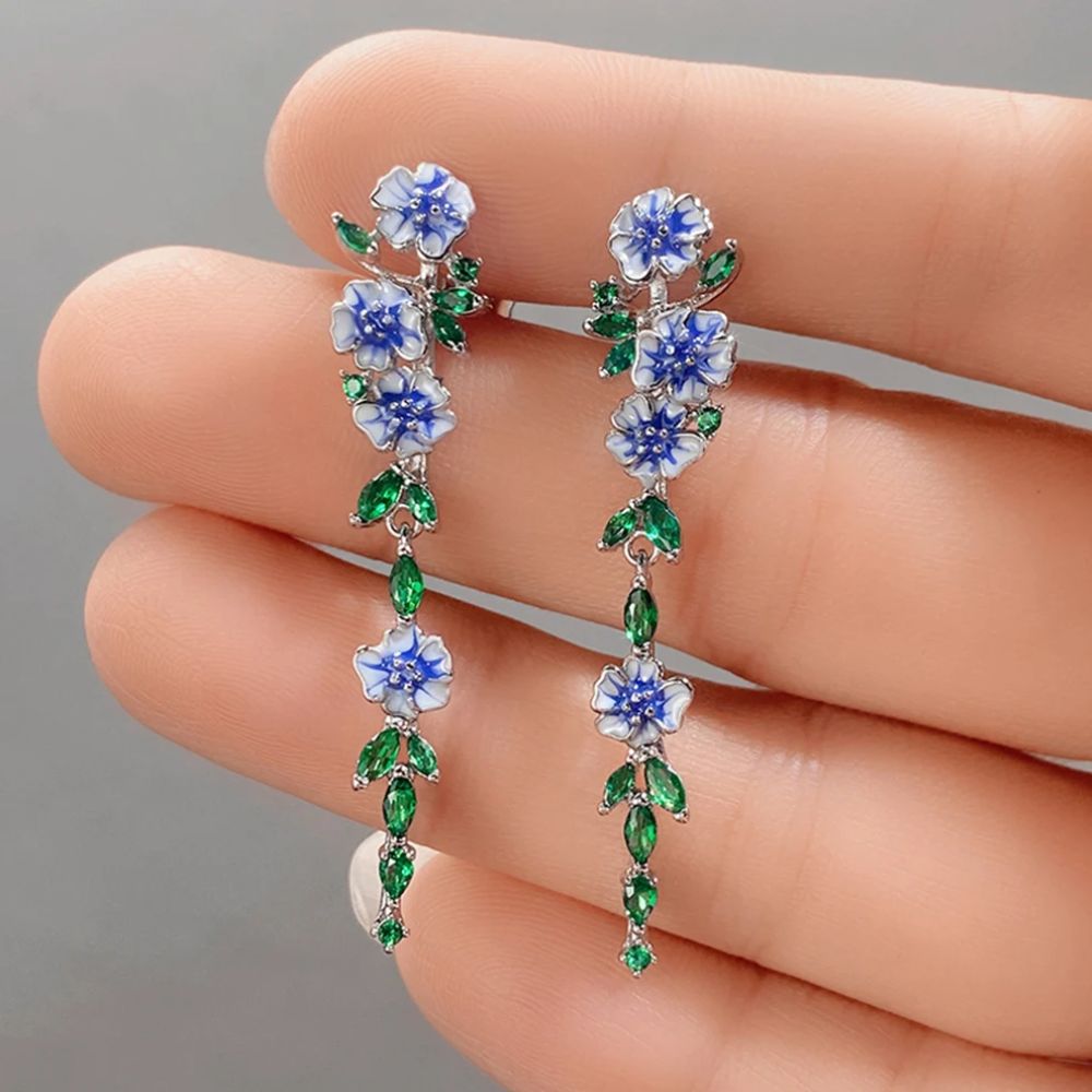 Damen Hängeohrringe mit Blumen- und Kettendesign - Paar