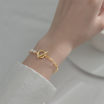 Halbseitiges Perlenarmband - Halbe-halbe Perle-Glied Armband