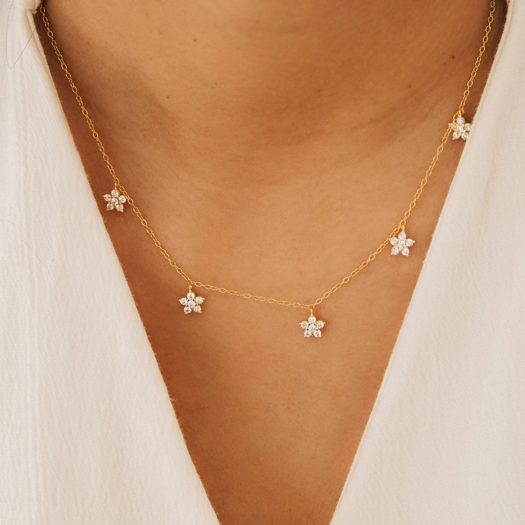 Filigrane Diamant-Blumen-Halskette