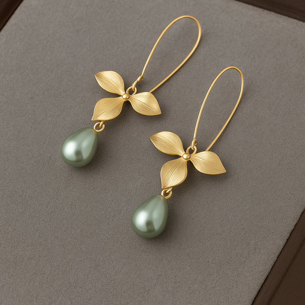 Ida – Ohrringe mit Goldenem Blatt
