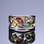 Zelina – Vintage Zweifarbiger Ring mit Strahlenden Mehrfarbigen Zirkonias