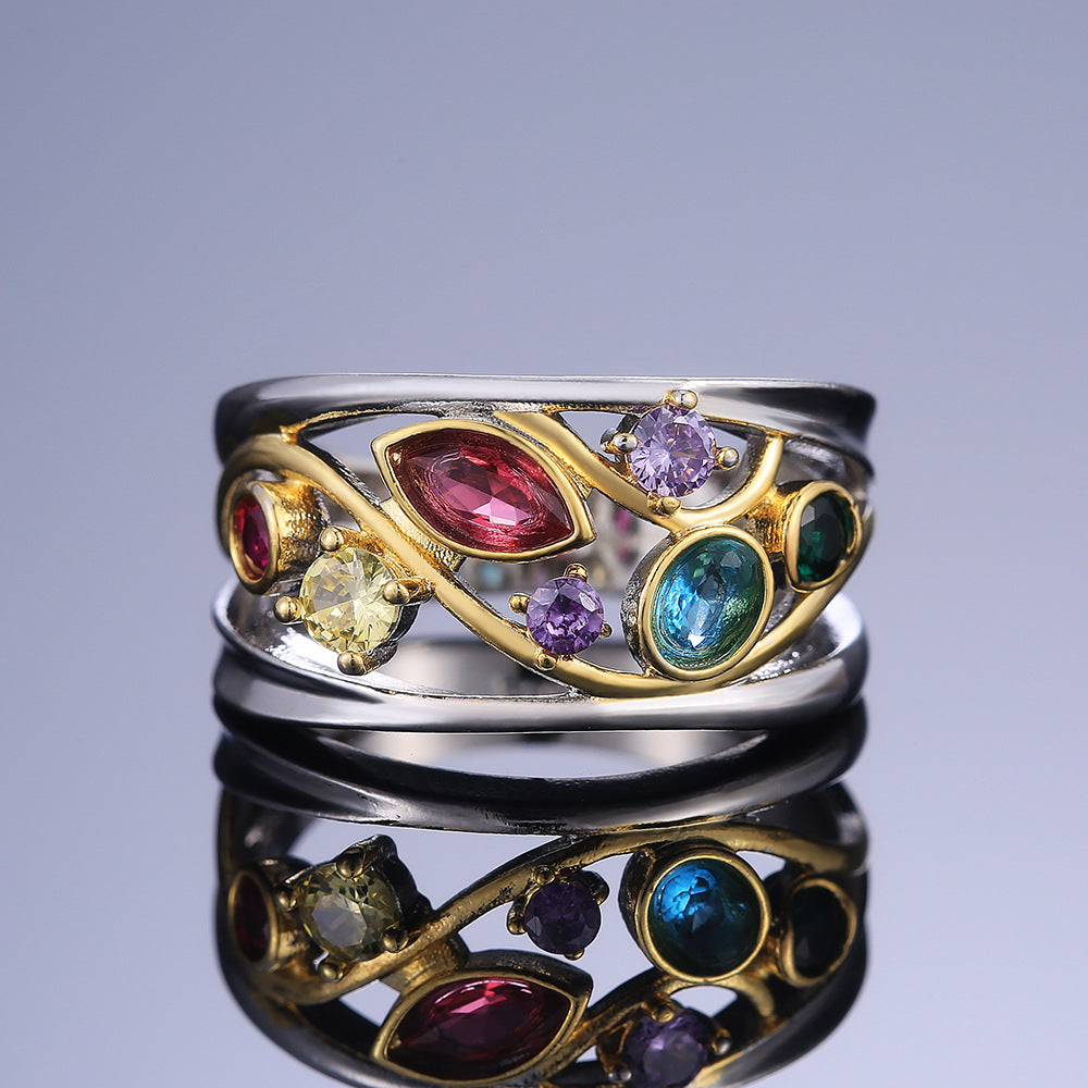 Zelina – Vintage Zweifarbiger Ring mit Strahlenden Mehrfarbigen Zirkonias