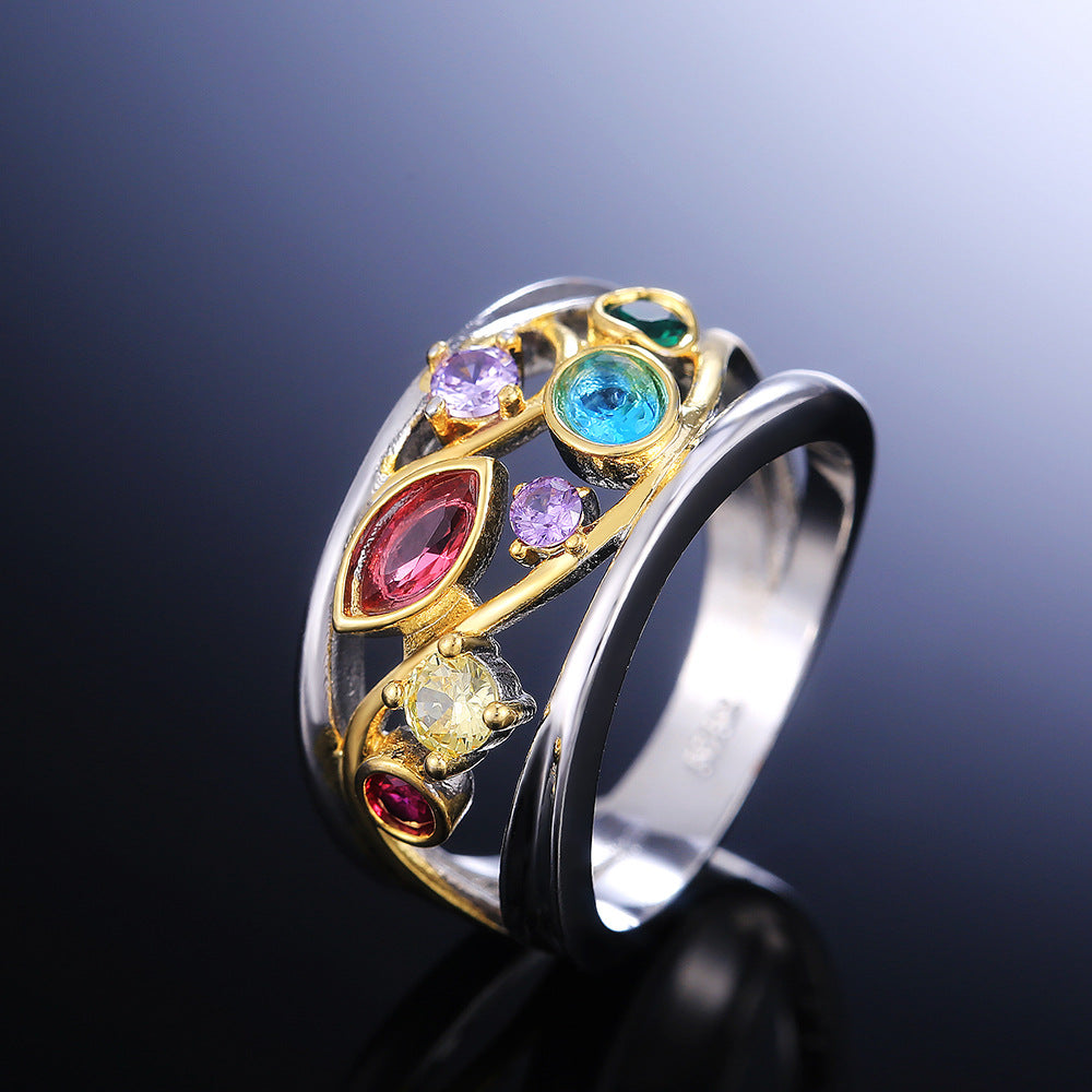 Zelina – Vintage Zweifarbiger Ring mit Strahlenden Mehrfarbigen Zirkonias