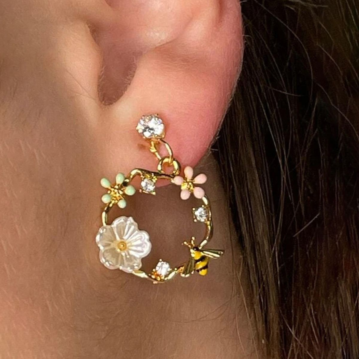 Damen Ohrringe mit Blumenkranz-Muster (Paar)