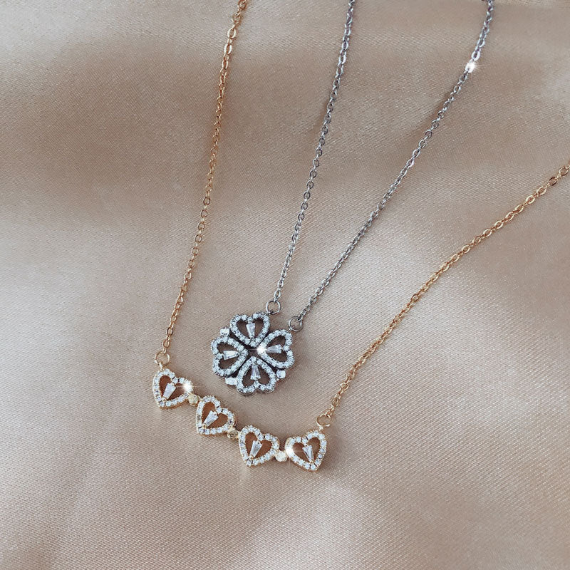 Kette mit vierblättrigem Kleeblatt - Magnetisches Herz-Anhänger