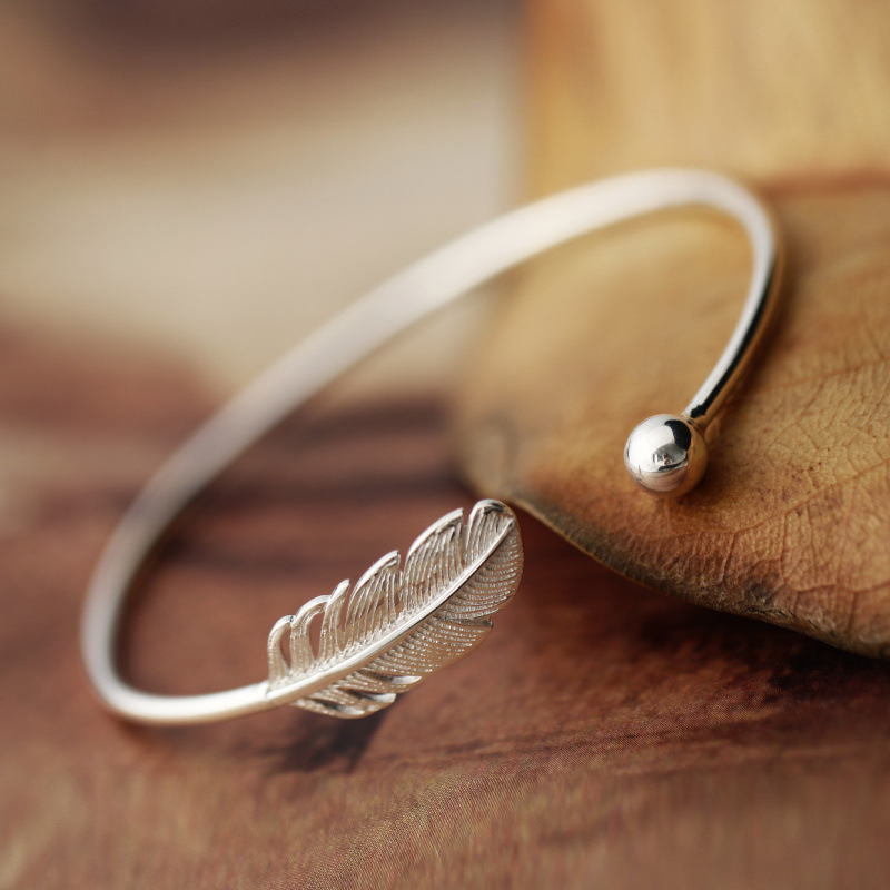 Silberner Feder-Armband - Feder-Armreif