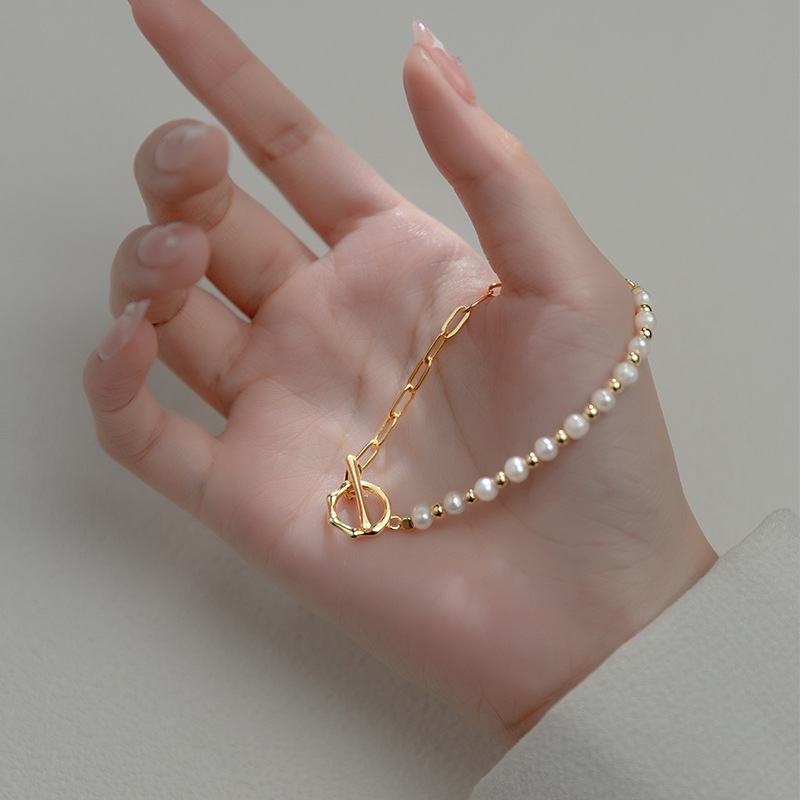 Halbseitiges Perlenarmband - Halbe-halbe Perle-Glied Armband