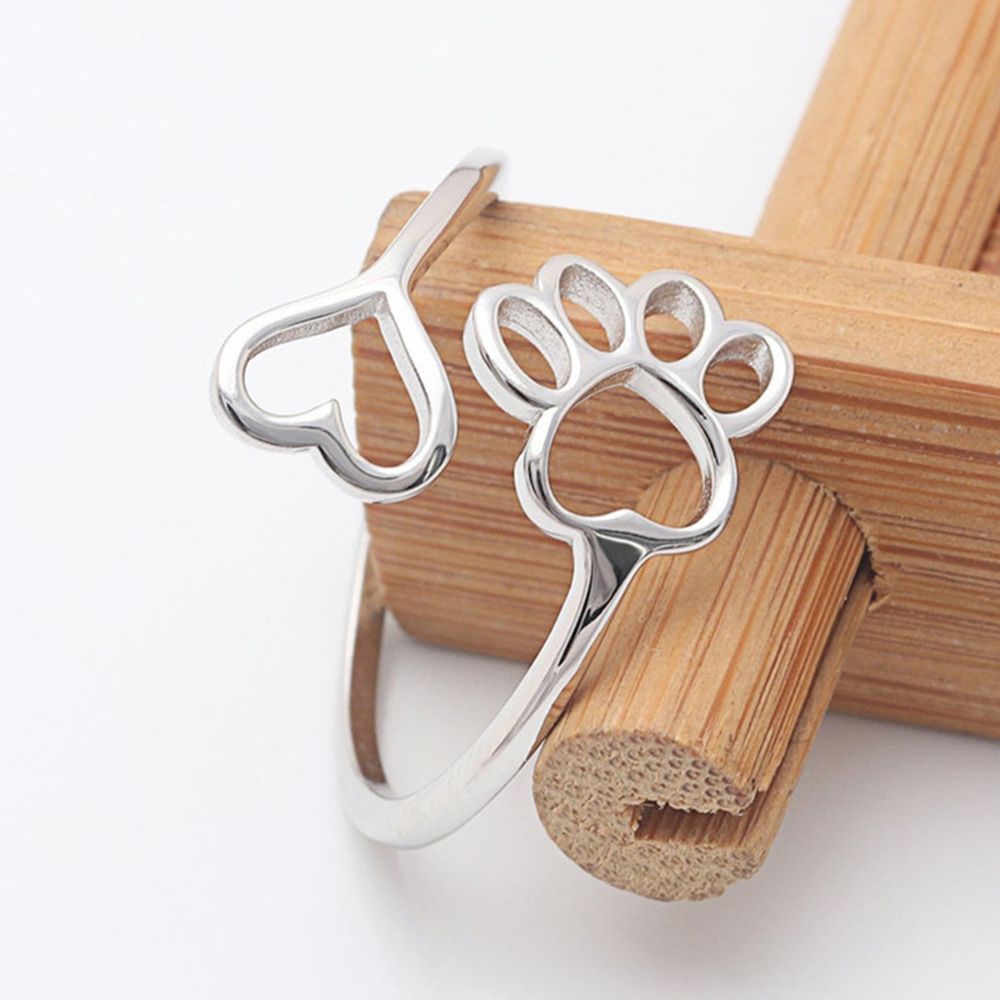Damen Offener Verstellbarer Ring mit Herz- und Pfoten-Motiv