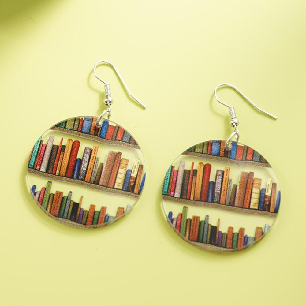 Kettenohrringe für Damen mit Buch- und Bibliotheksmotiven
