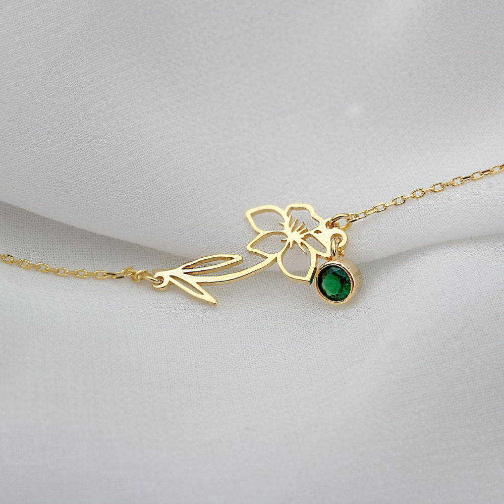 Blumenarmband zum Geburtstag - Armband mit Geburtsstein und Blume