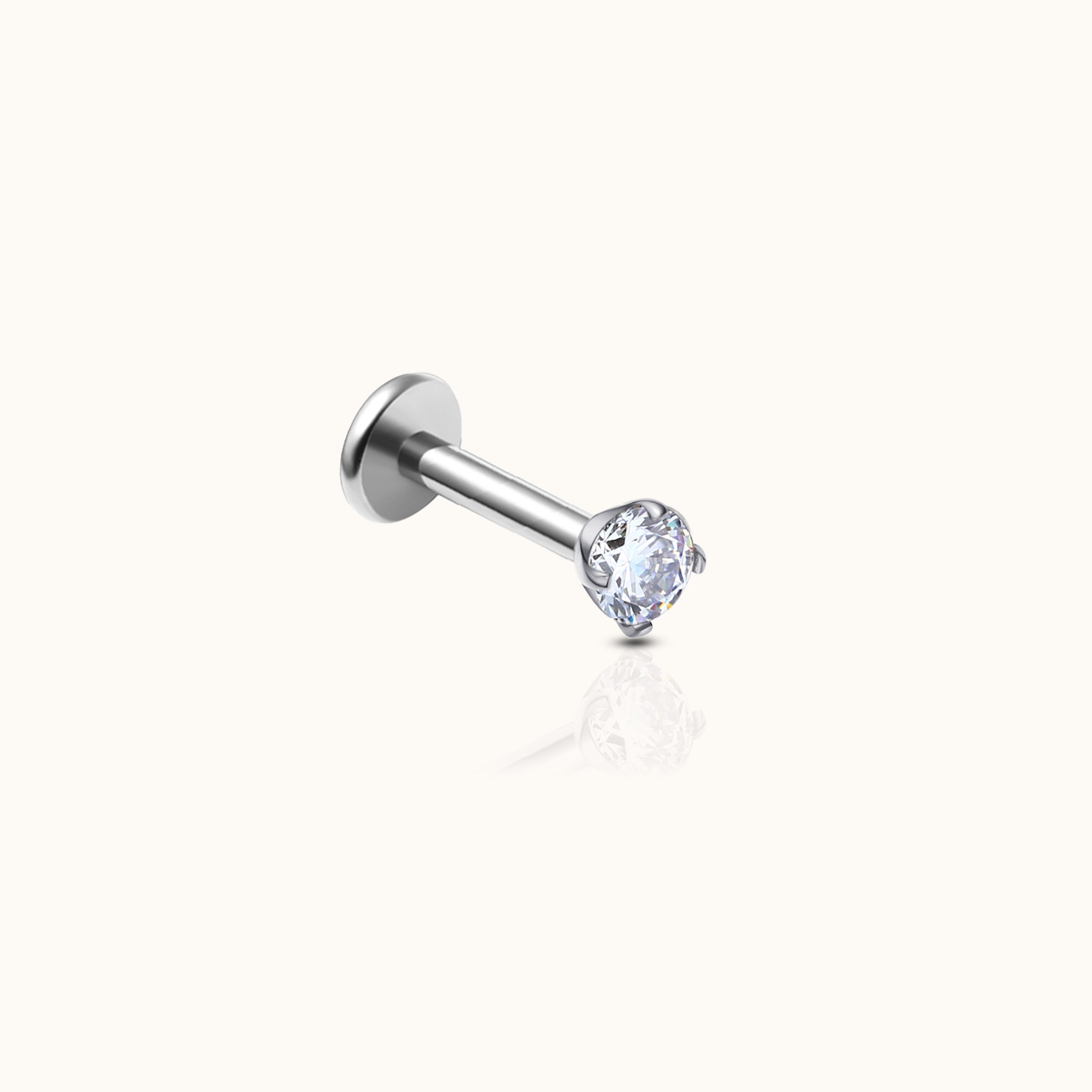 2mm CZ Ohrringe ohne Gewinde mit flachem Rücken
