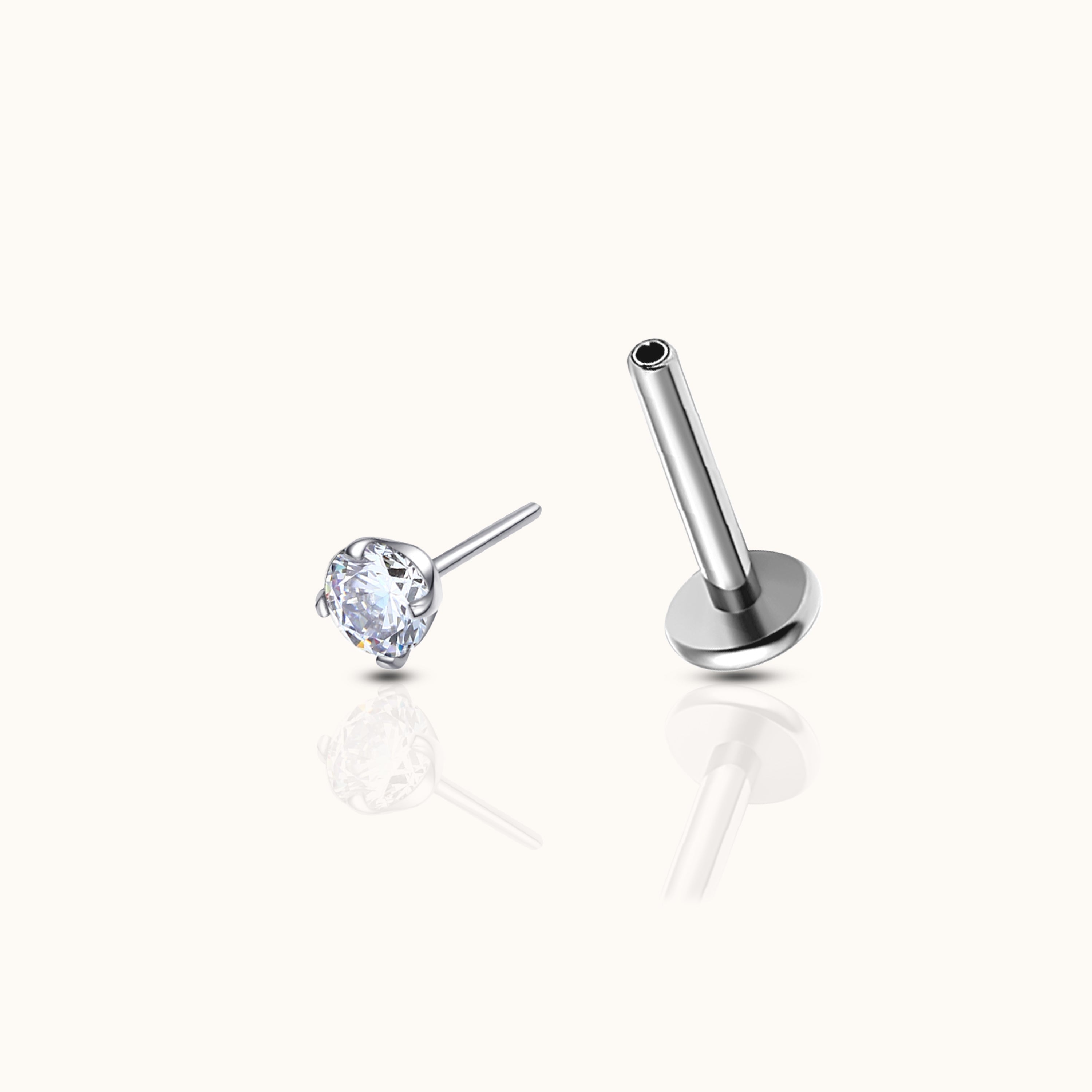 2mm CZ Ohrringe ohne Gewinde mit flachem Rücken