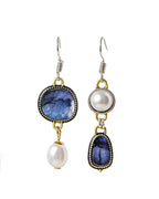 Maelis – Vintage-Ohrringe mit blauen Steinen und Perlen