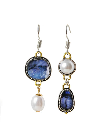 Maelis – Vintage-Ohrringe mit blauen Steinen und Perlen
