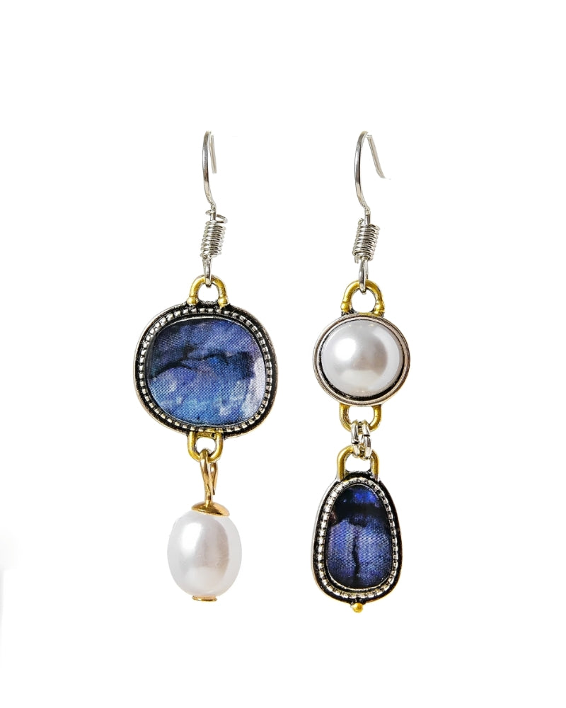 Maelis – Vintage-Ohrringe mit blauen Steinen und Perlen