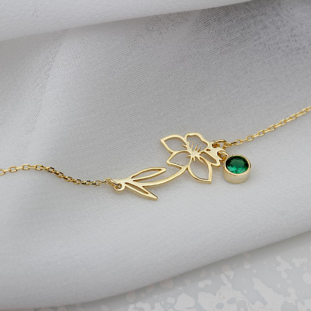 Blumenarmband zum Geburtstag - Armband mit Geburtsstein und Blume