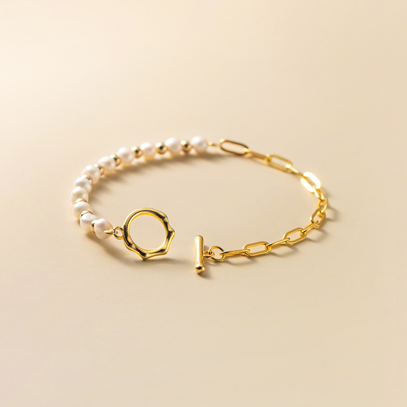 Halbseitiges Perlenarmband - Halbe-halbe Perle-Glied Armband