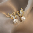 Schwan Ohrstecker - Perle Schwan Ohrringe