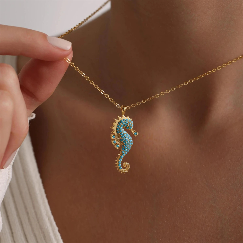 Damen Halskette mit Seepferdchen-Anhänger im Ozean-Stil