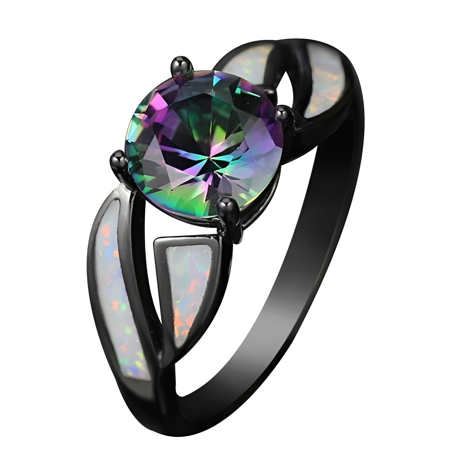 Mirella – Ring mit Regenbogen-Opal und Topas