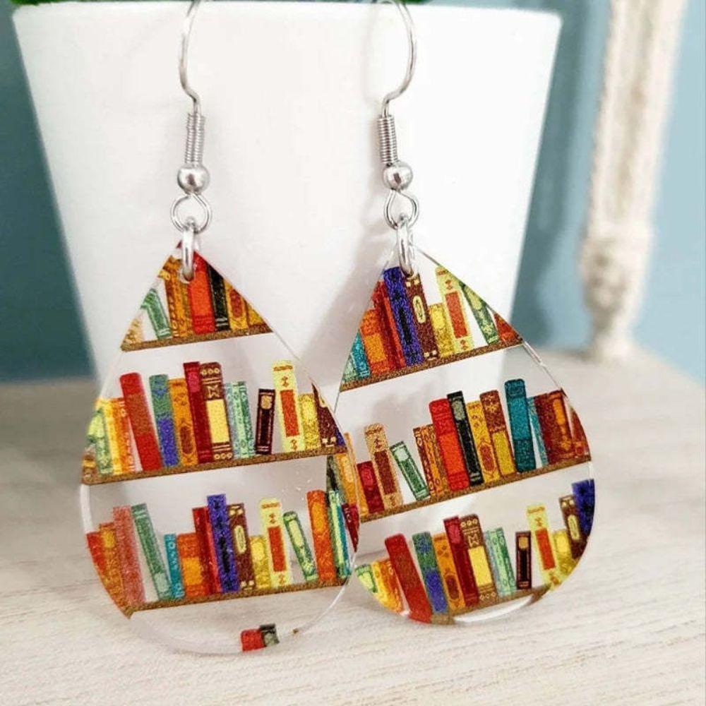 Kettenohrringe für Damen mit Buch- und Bibliotheksmotiven