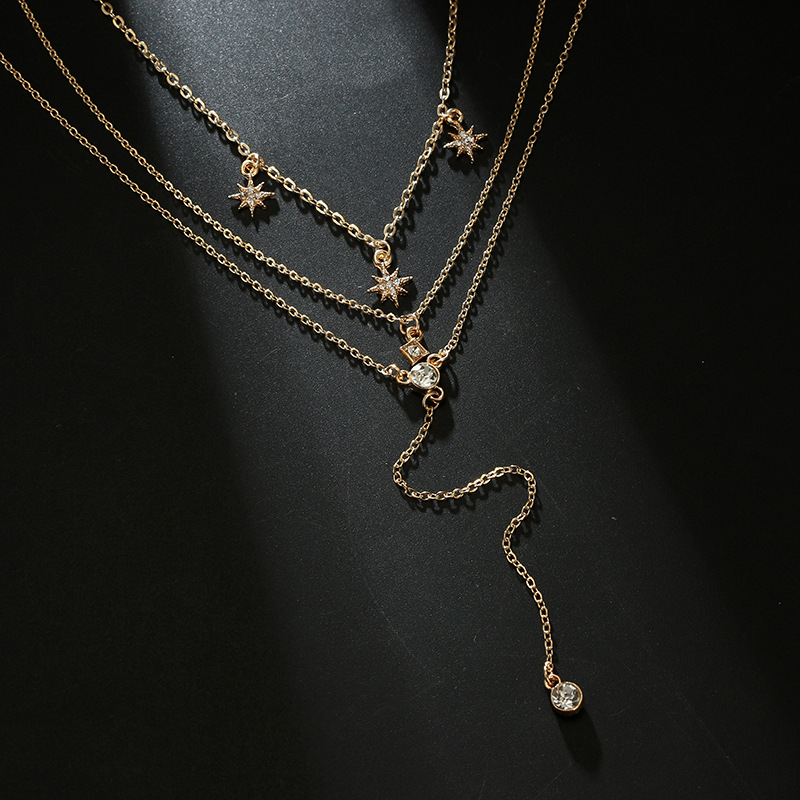 Boho Kristall Stern - Charms Mehrlagige Halskette