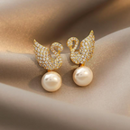 Schwan Ohrstecker - Perle Schwan Ohrringe