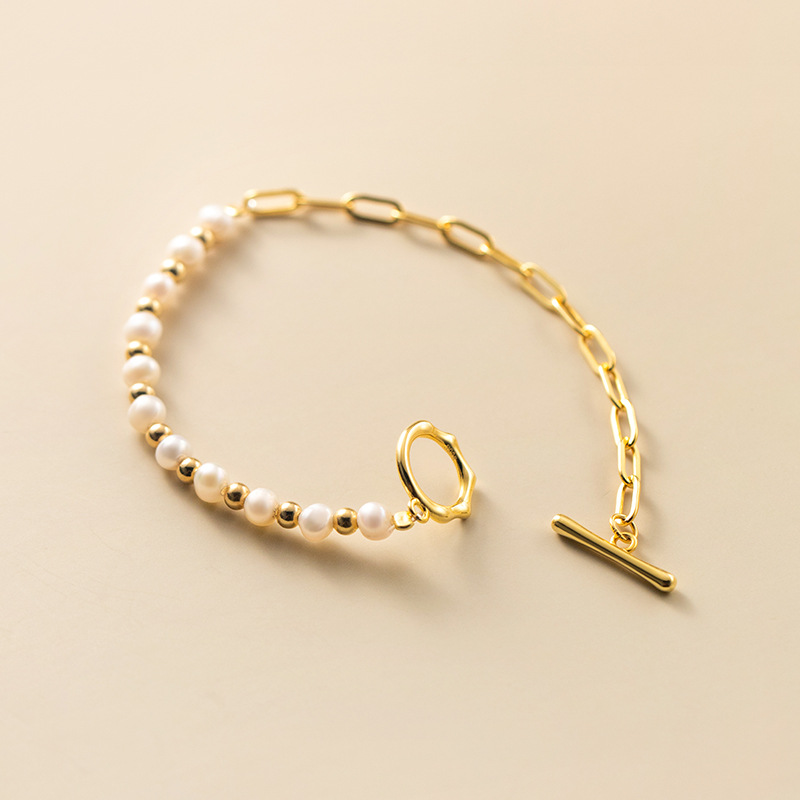 Halbseitiges Perlenarmband - Halbe-halbe Perle-Glied Armband