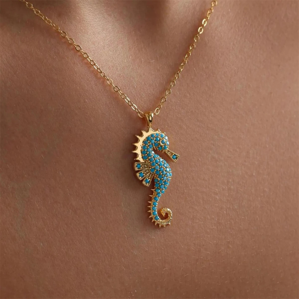 Damen Halskette mit Seepferdchen-Anhänger im Ozean-Stil
