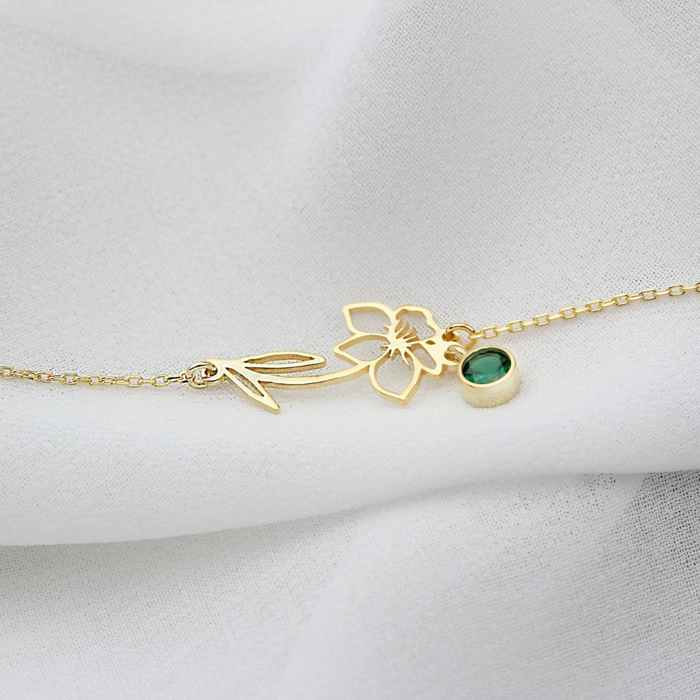 Blumenarmband zum Geburtstag - Armband mit Geburtsstein und Blume