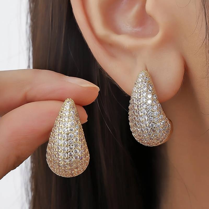 Tropfen-Diamant-Ohrstecker - Intarsien-Diamant-Ohrring