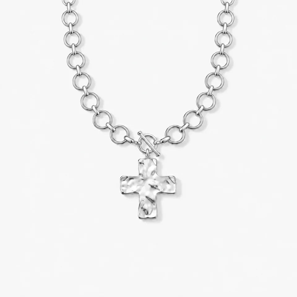 Kreuz-Anhängerkette für Damen mit Rundgliederkette und Knebelverschluss