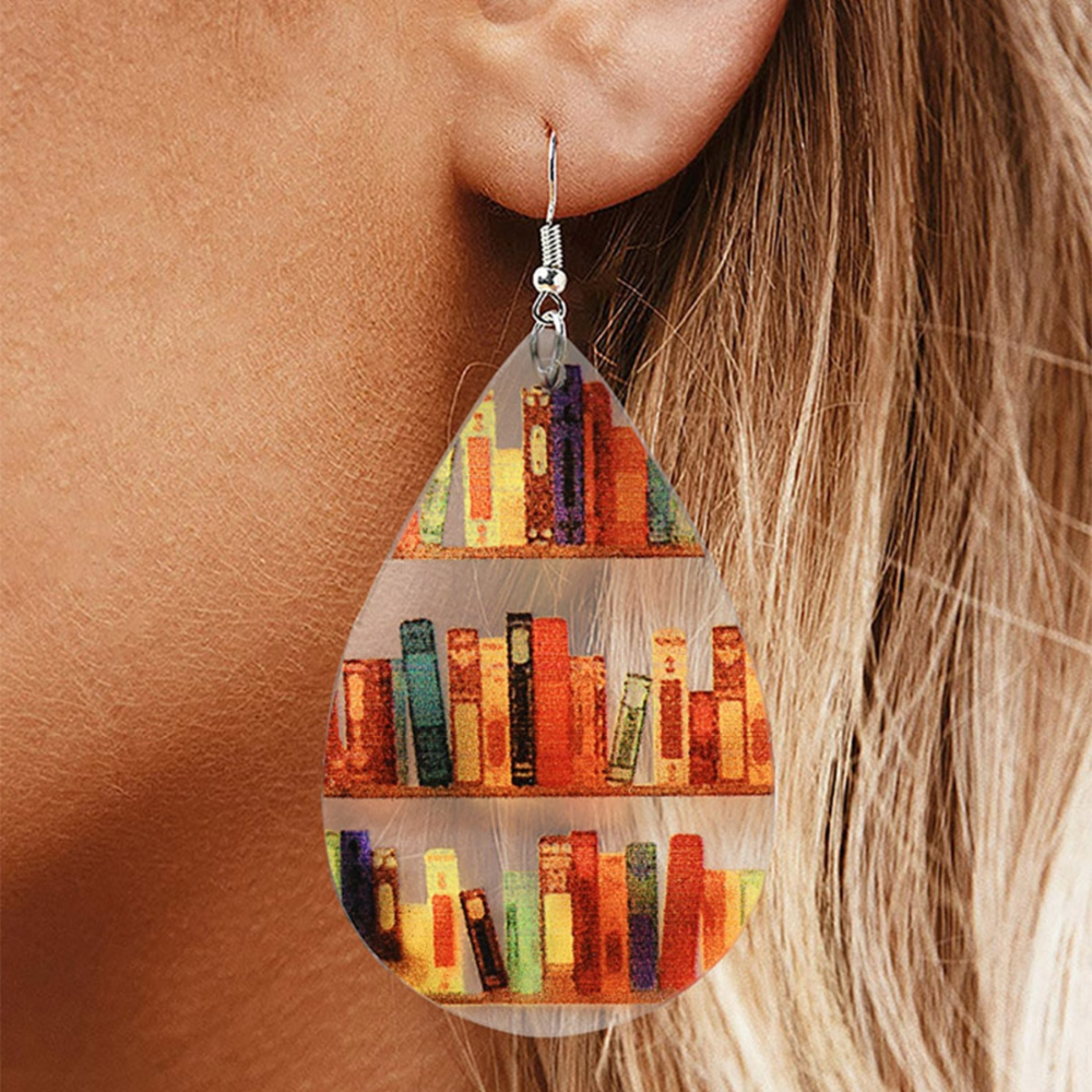 Kettenohrringe für Damen mit Buch- und Bibliotheksmotiven