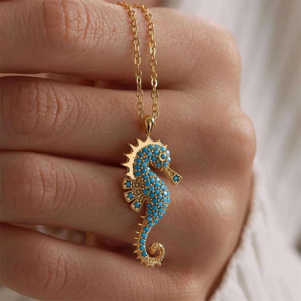 Damen Halskette mit Seepferdchen-Anhänger im Ozean-Stil