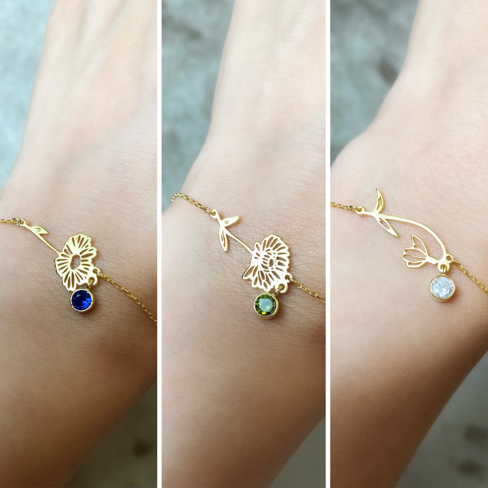 Blumenarmband zum Geburtstag - Armband mit Geburtsstein und Blume