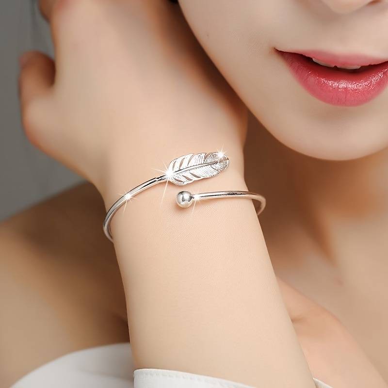 Silberner Feder-Armband - Feder-Armreif