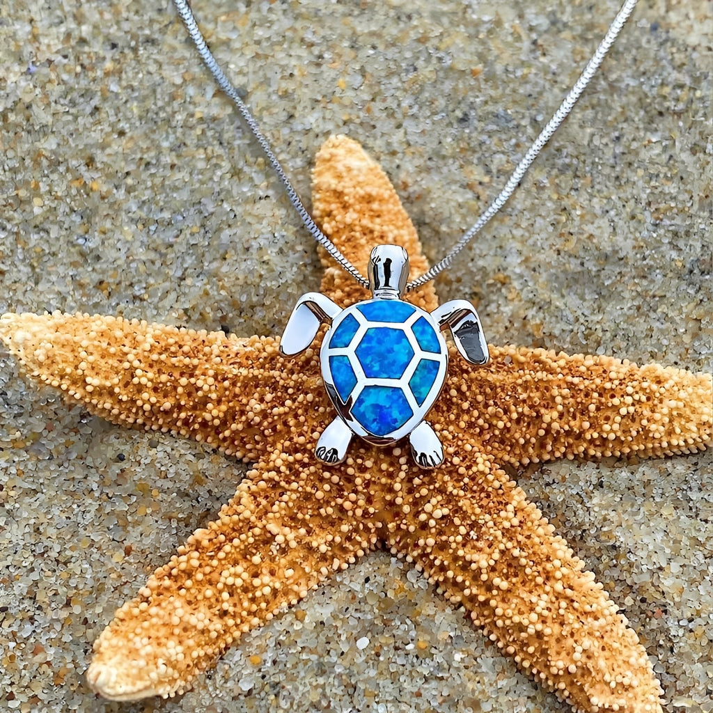 Kailea – Schmuckset Schildkröte aus Opal und Silber (Halskette + Ohrringe)