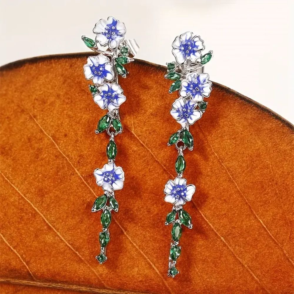 Damen Hängeohrringe mit Blumen- und Kettendesign - Paar
