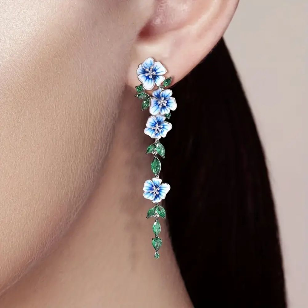 Damen Hängeohrringe mit Blumen- und Kettendesign - Paar