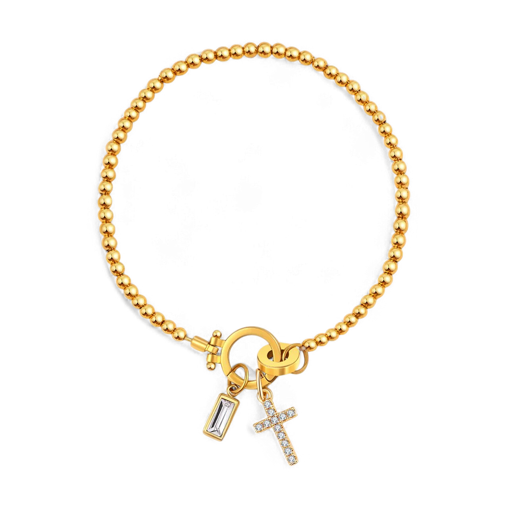 Eli – Geburtsstein-Armband mit Kreuzanhänger