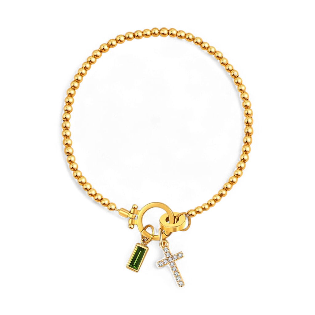 Eli – Geburtsstein-Armband mit Kreuzanhänger